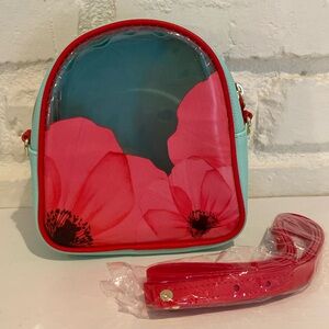 Teal + poppy pattered clear purse!